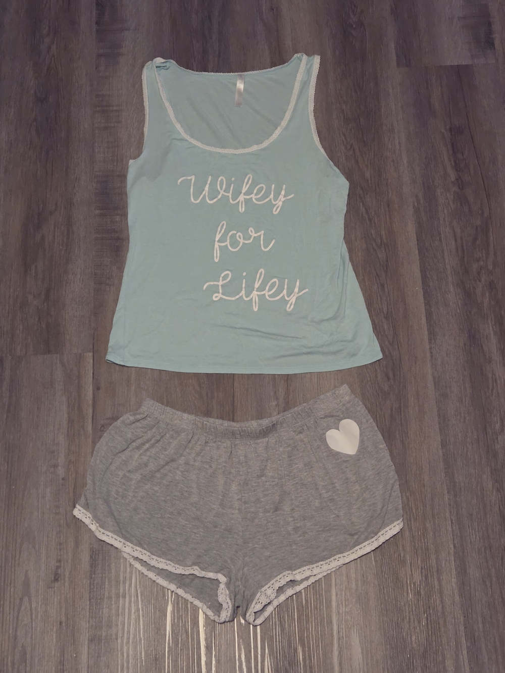 Wifey for Lifey Light Blue Tank & Gray Shorts Sleep Set